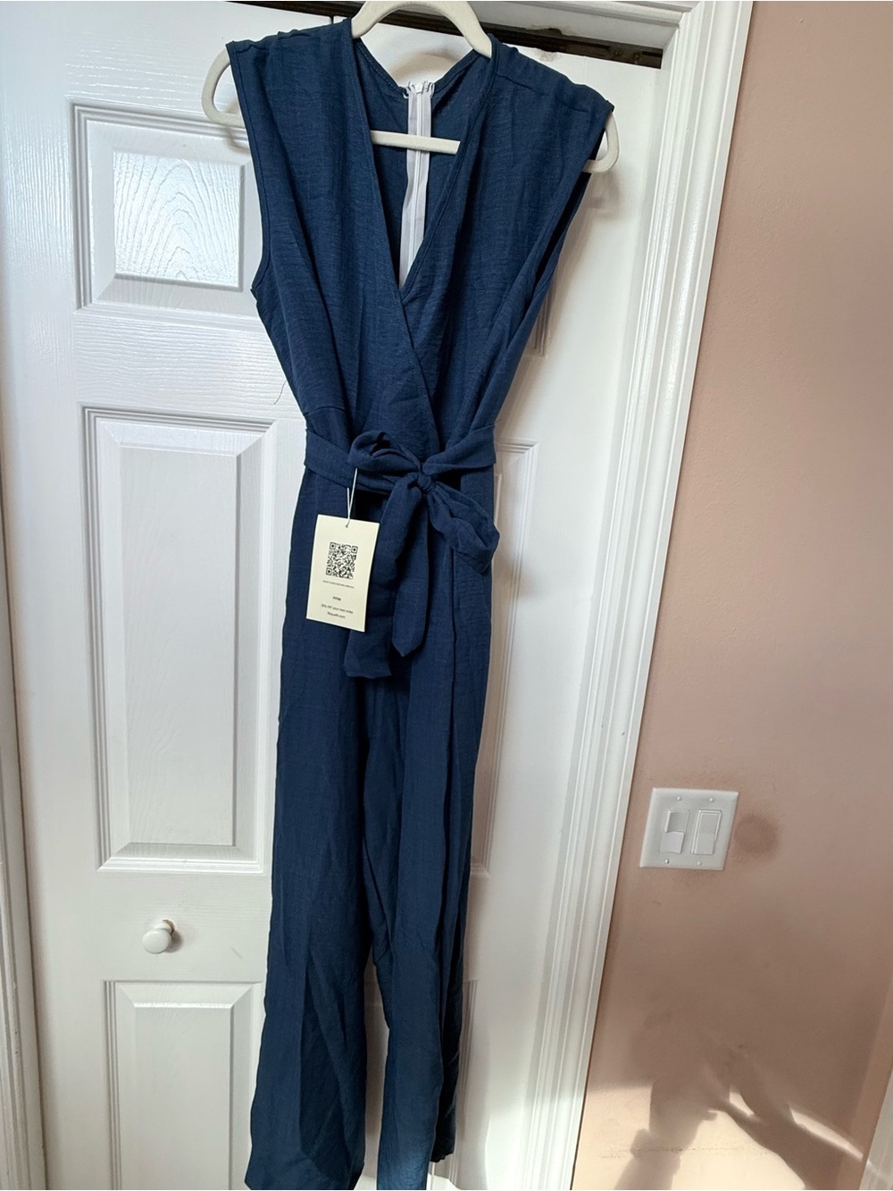 Sleeveless Navy Jumpsuit with Tie Waist